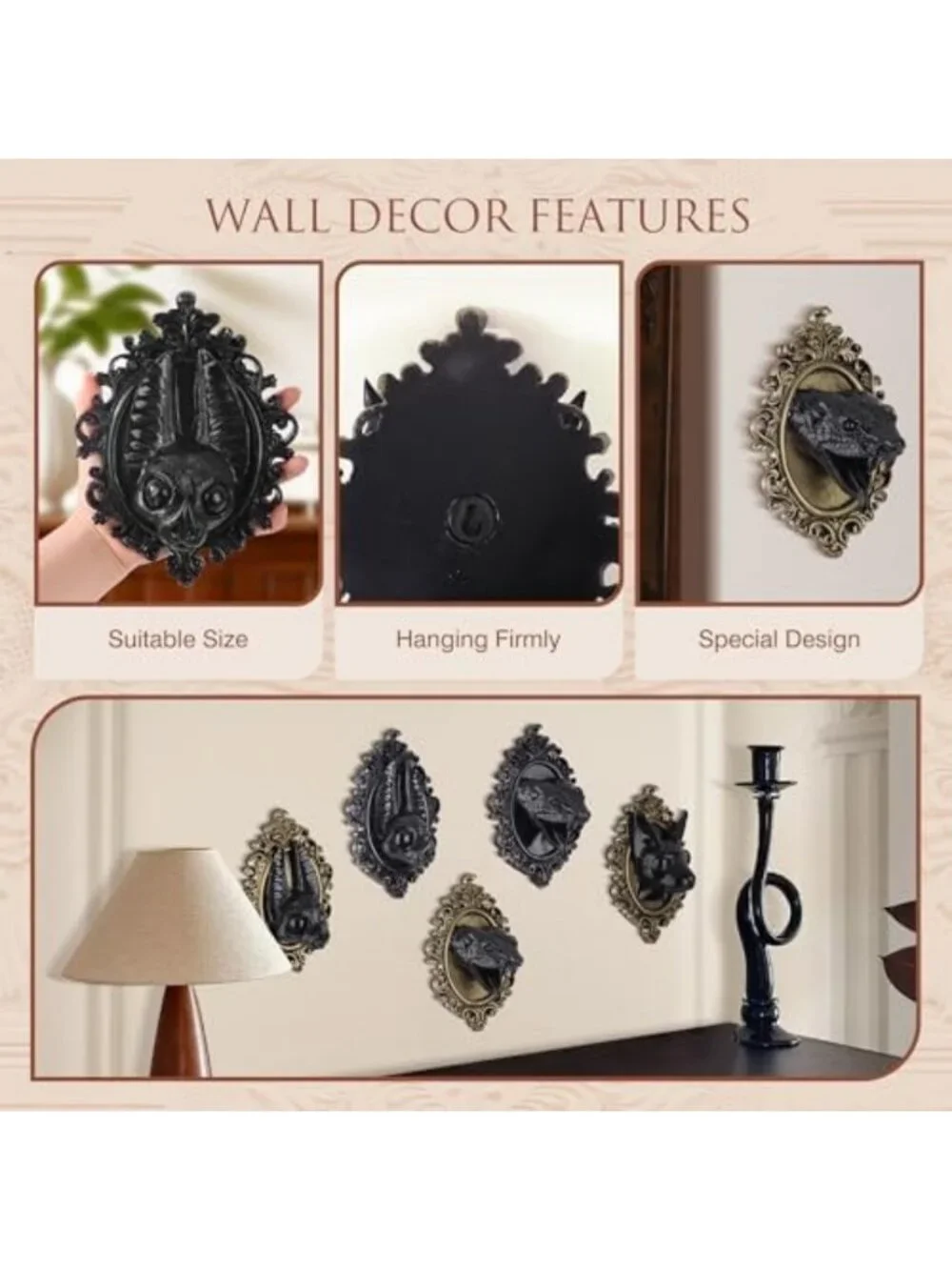 Gothic Wall Decor 3 Pack | Dark Academia Vintage Animal Head Art for Home